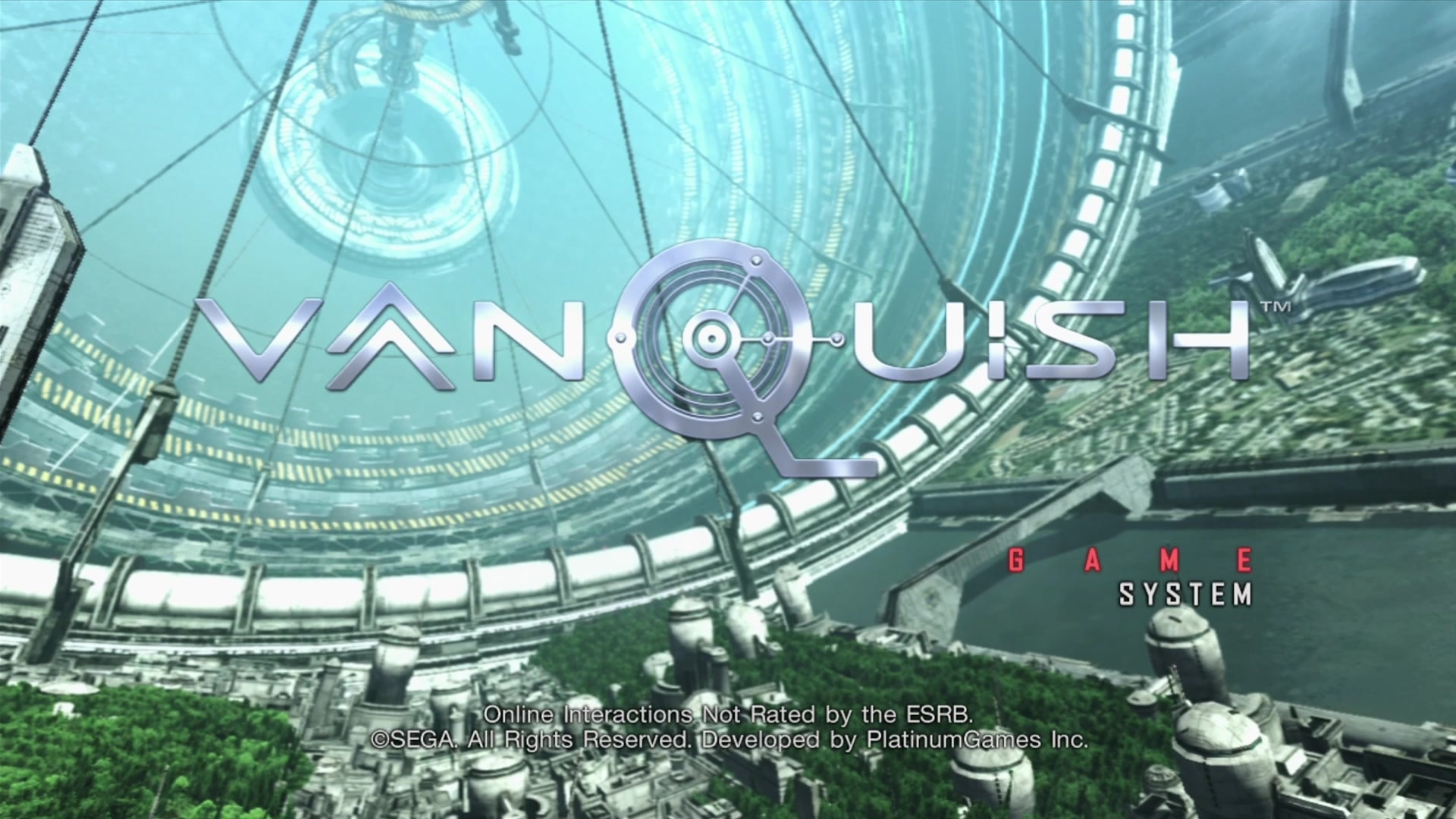 Vanquish title screen for Xbox 360